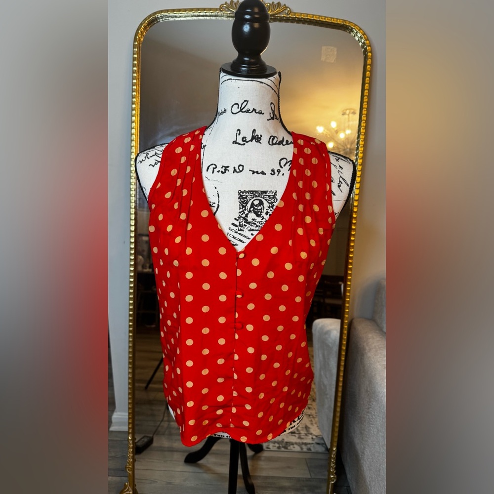 Elegant Red Polka Dot V-Neck Blouse